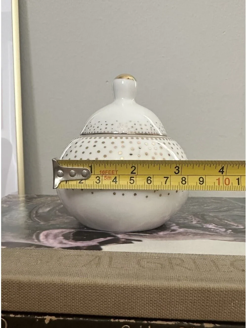 Porcelain Sugar Bowl & Lid Metallic Gold Polka Dots by Grace’s Teaware